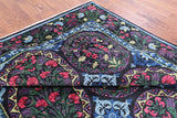 Black William Morris Handmade Wool Area Rug - 8' 0" X 12' 7" - Golden Nile
