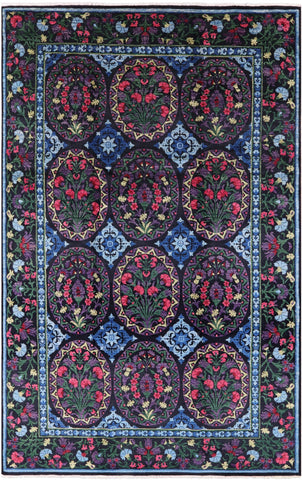 Black William Morris Handmade Wool Area Rug - 8' 0