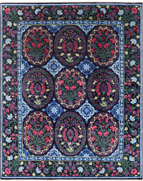 Black William Morris Hand Knotted Wool Area Rug - 8' 2" X 10' 0" - Golden Nile