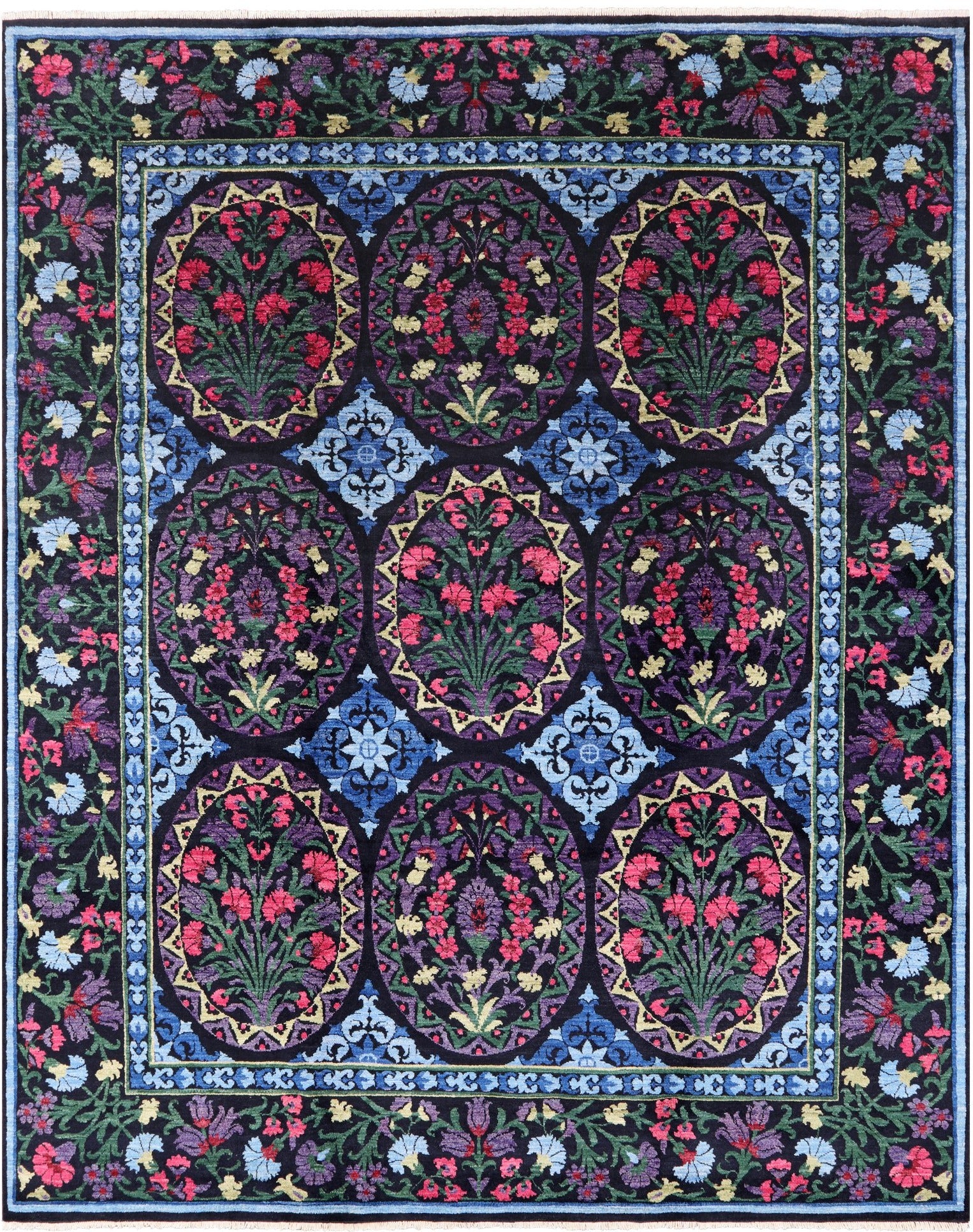 Black William Morris Hand Knotted Wool Area Rug - 8' 2" X 10' 0" - Golden Nile