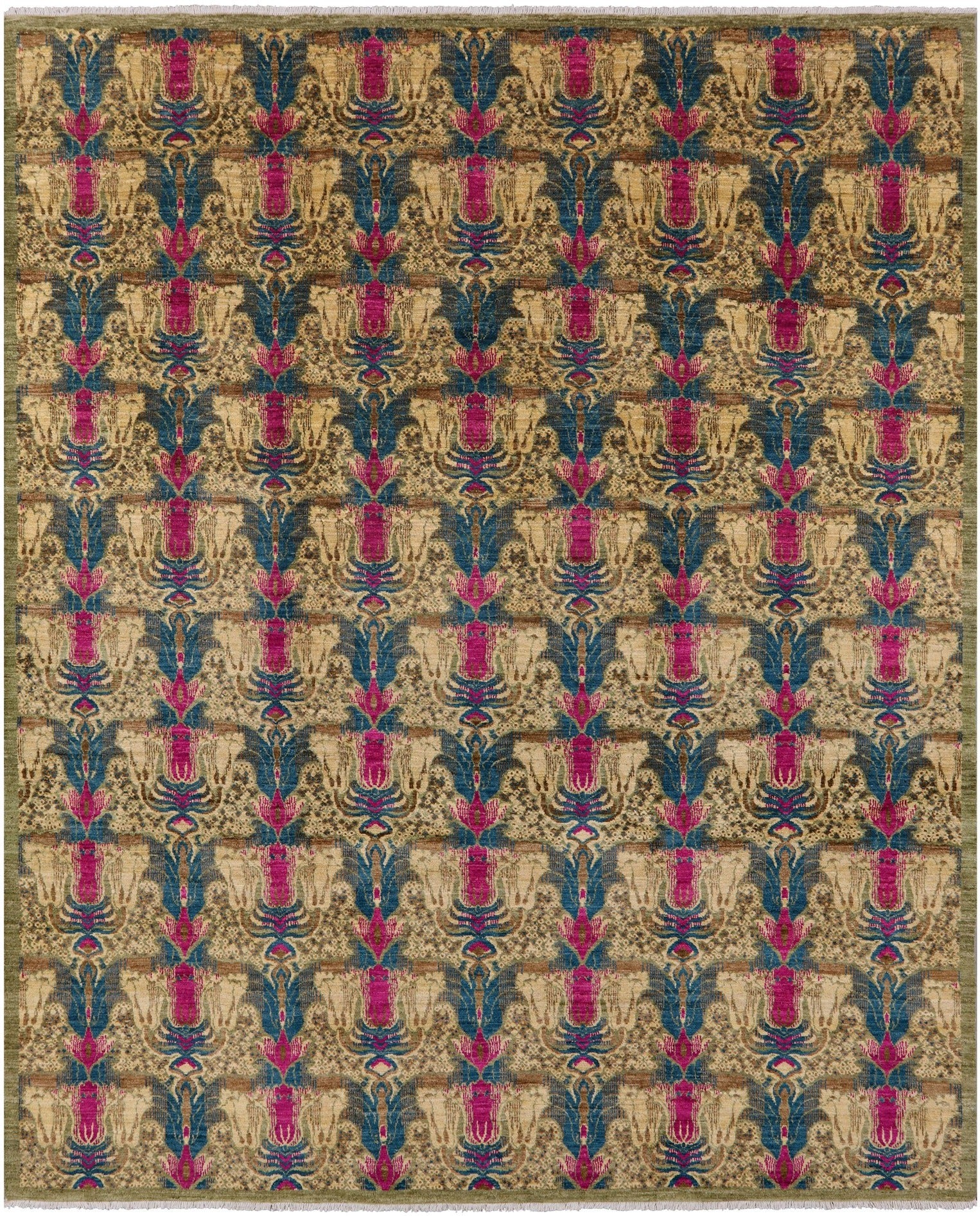 Green William Morris Hand Knotted Wool Area Rug - 8' 0" X 10' 0" - Golden Nile