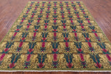 Green William Morris Hand Knotted Wool Area Rug - 8' 0" X 10' 0" - Golden Nile