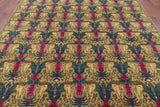 Green William Morris Hand Knotted Wool Area Rug - 8' 0" X 10' 0" - Golden Nile