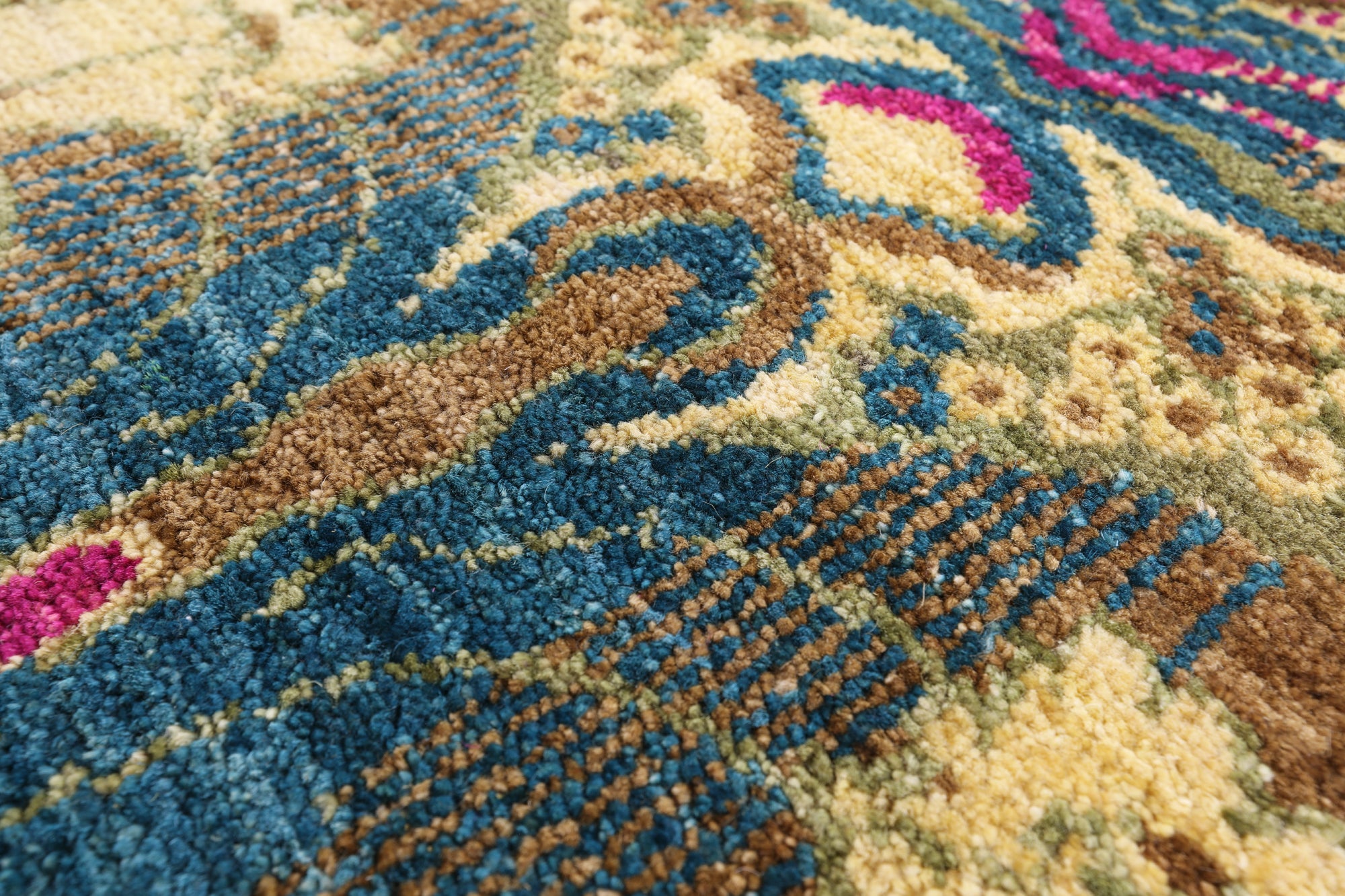 Green William Morris Hand Knotted Wool Area Rug - 8' 0" X 10' 0" - Golden Nile