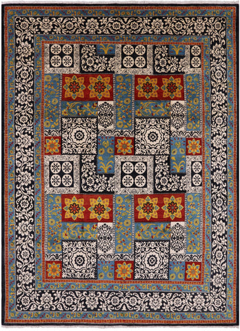 Black William Morris Handmade Wool Area Rug - 7' 11