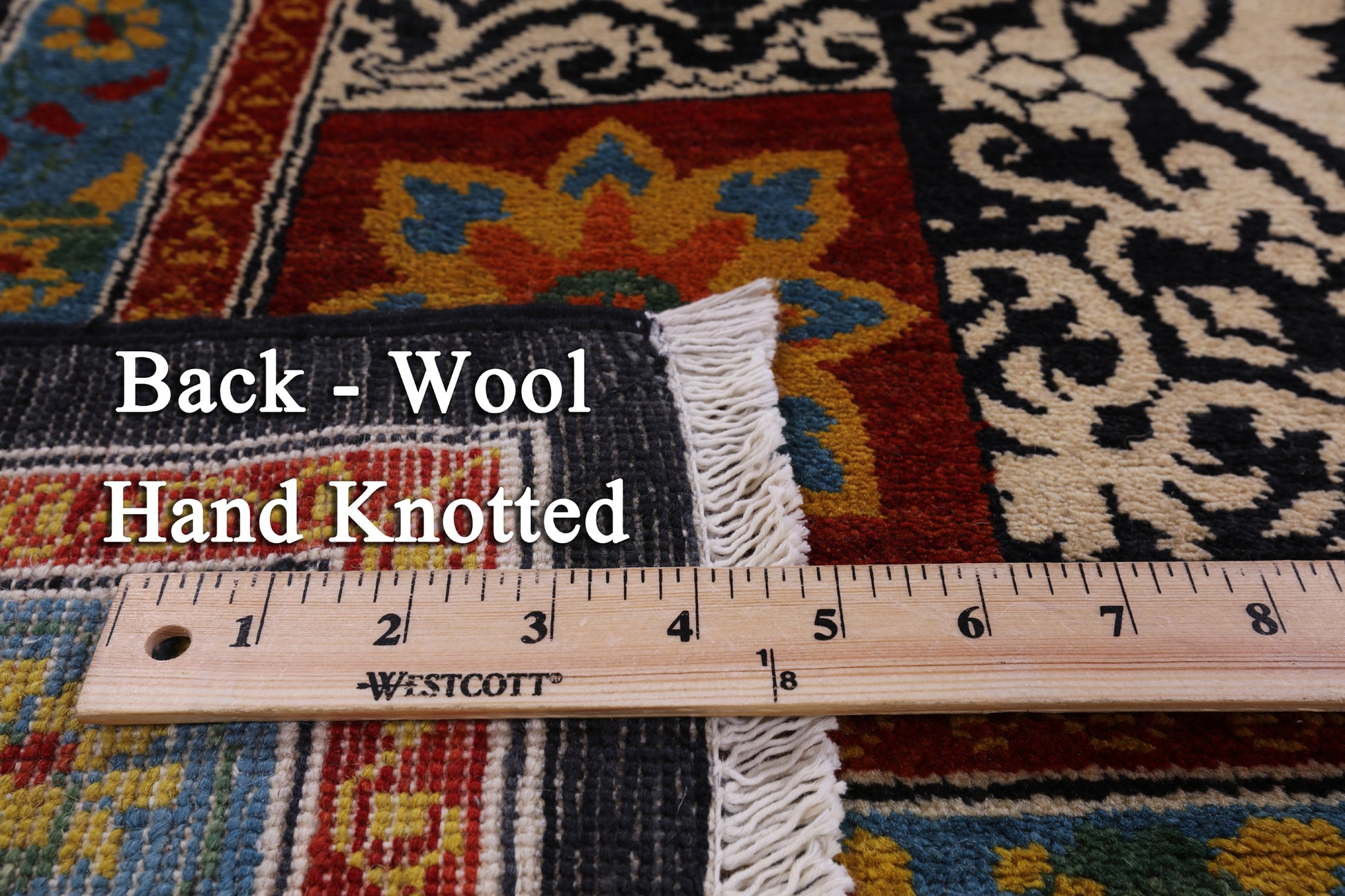 Black William Morris Handmade Wool Area Rug - 7' 11" X 10' 7" - Golden Nile