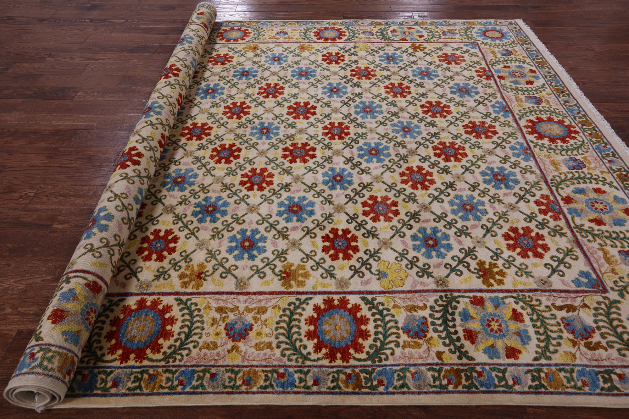 Ivory William Morris Handmade Wool Rug - 8' 1" X 10' 0" - Golden Nile
