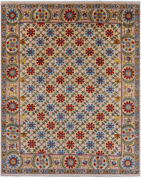 Ivory William Morris Handmade Wool Rug - 8' 1" X 10' 0" - Golden Nile