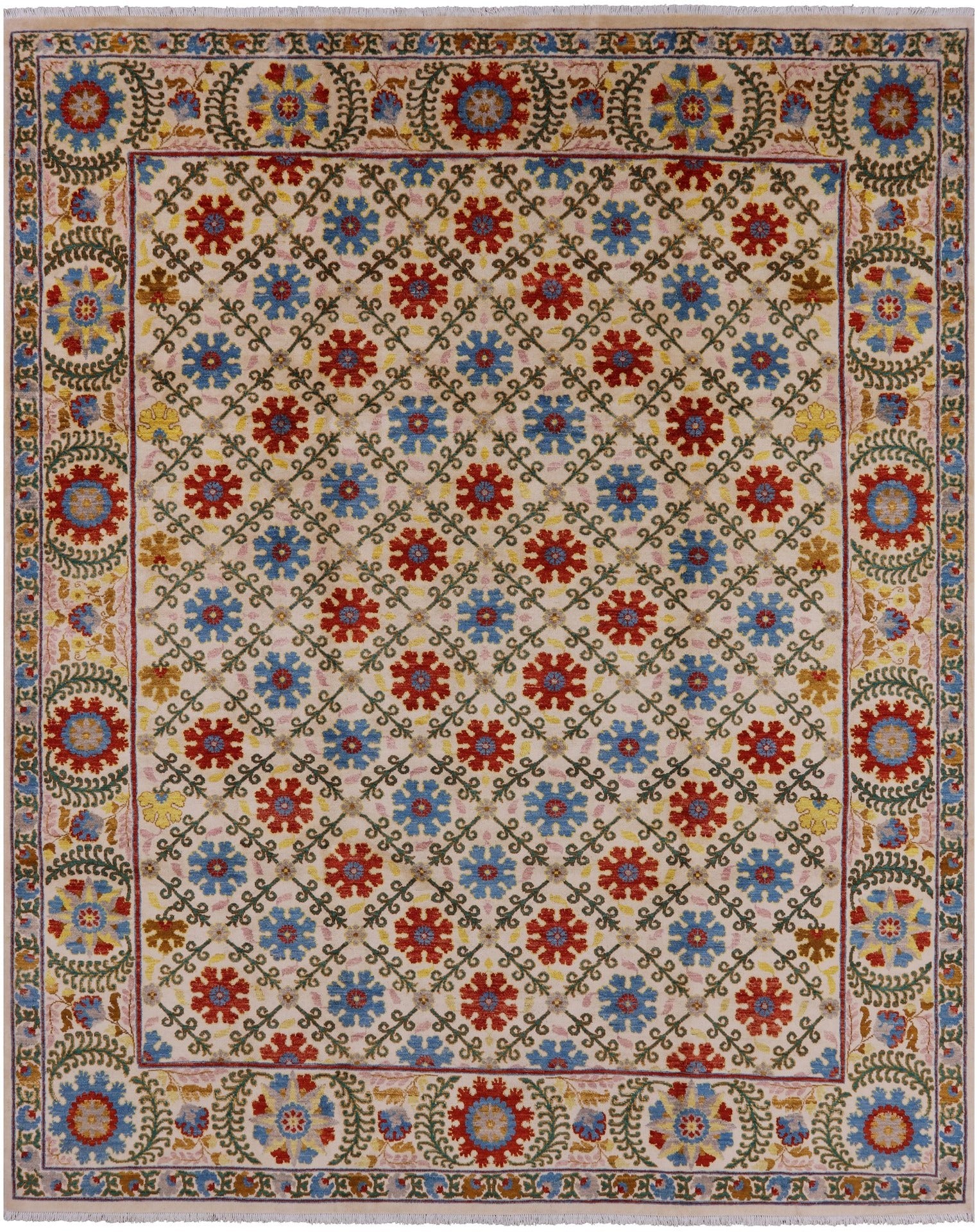 Ivory William Morris Handmade Wool Rug - 8' 1" X 10' 0" - Golden Nile