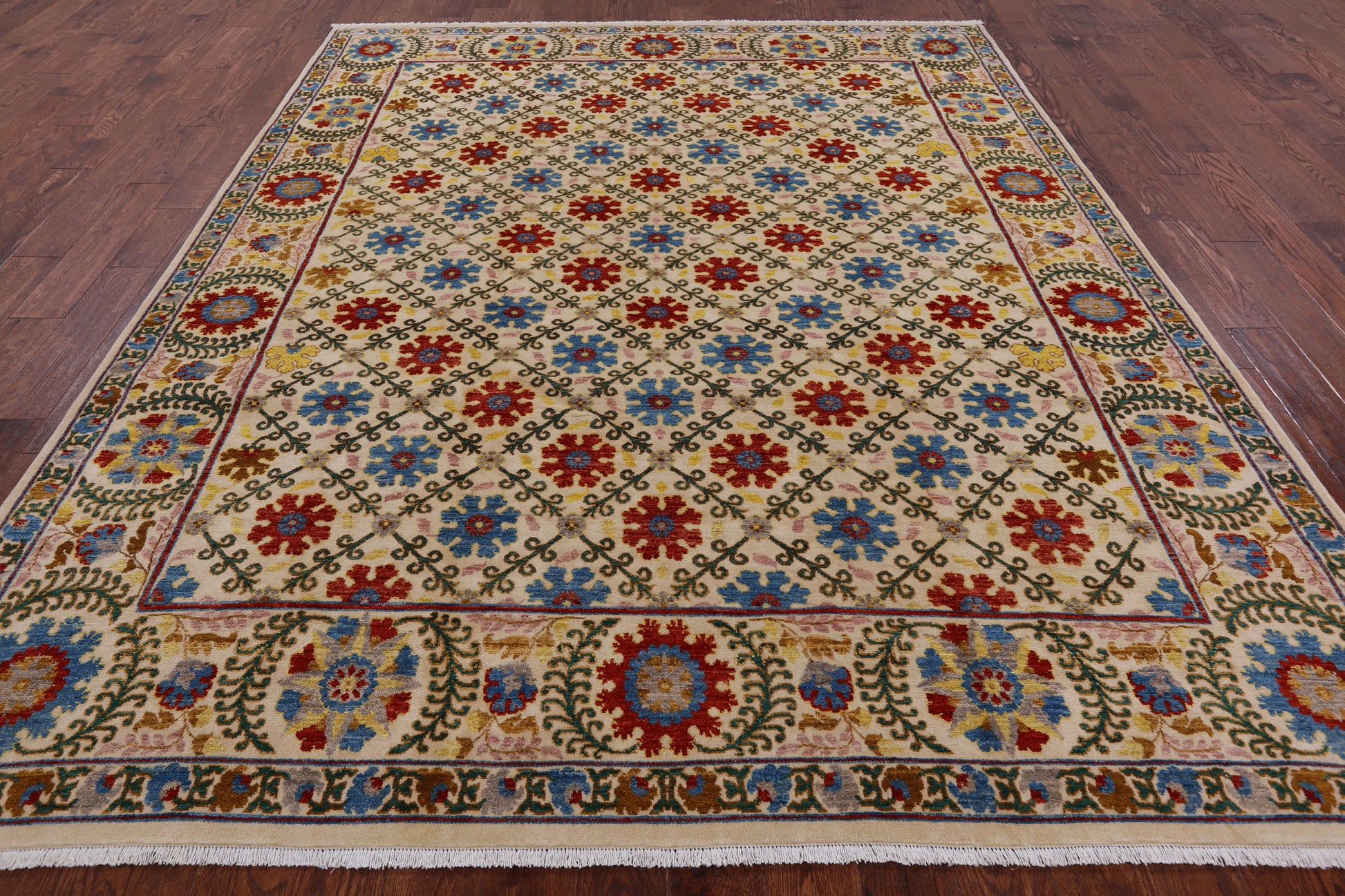 Ivory William Morris Handmade Wool Rug - 8' 1" X 10' 0" - Golden Nile