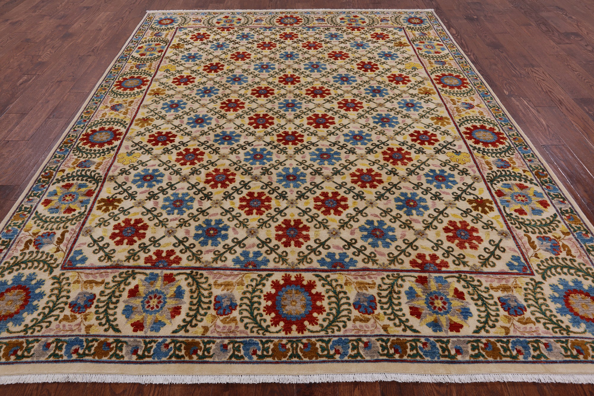 Ivory William Morris Handmade Wool Rug - 8' 1" X 10' 0" - Golden Nile