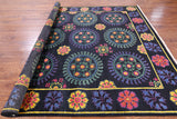 Black William Morris Hand Knotted Wool Rug - 8' 0" X 10' 1" - Golden Nile