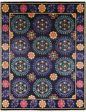 Black William Morris Hand Knotted Wool Rug - 8' 0" X 10' 1" - Golden Nile