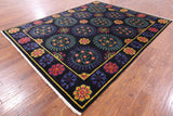 Black William Morris Hand Knotted Wool Rug - 8' 0" X 10' 1" - Golden Nile