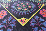 Black William Morris Hand Knotted Wool Rug - 8' 0" X 10' 1" - Golden Nile