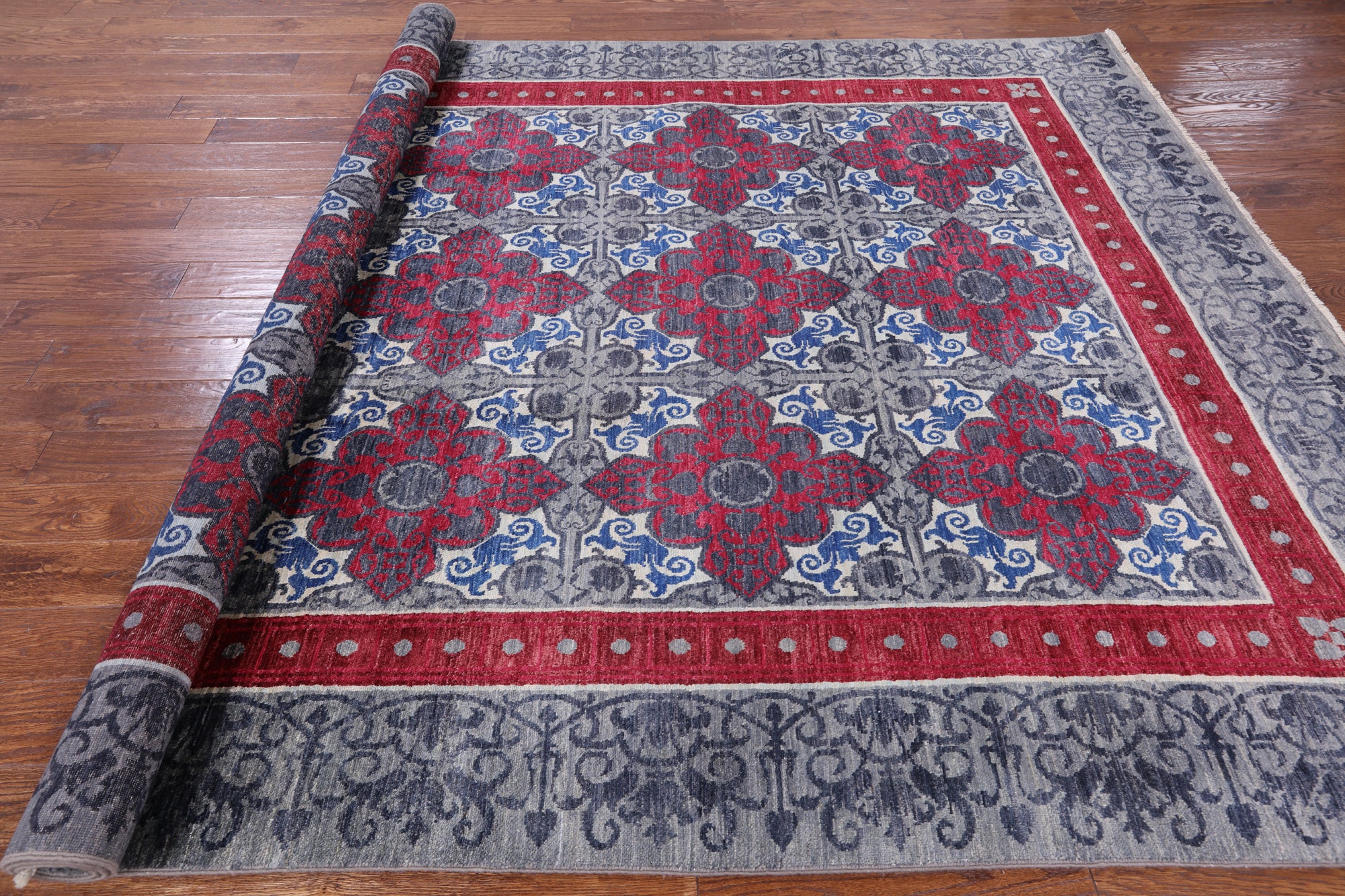 Grey William Morris Hand Knotted Wool Rug - 7' 10" X 10' 3" - Golden Nile
