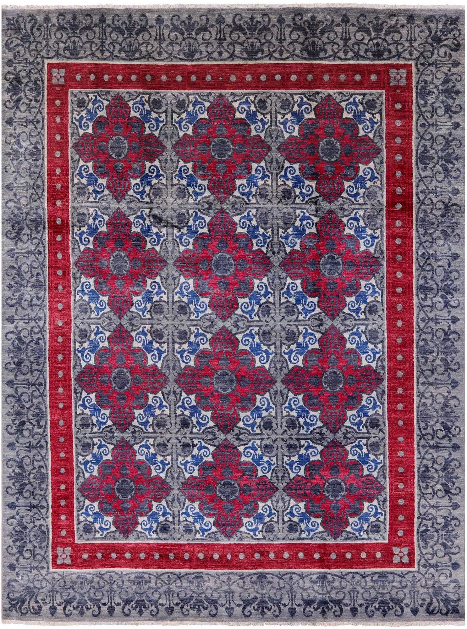 Grey William Morris Hand Knotted Wool Rug - 7' 10" X 10' 3" - Golden Nile