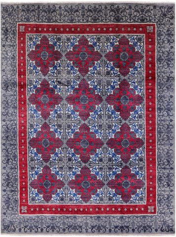 Grey William Morris Hand Knotted Wool Rug - 7' 10