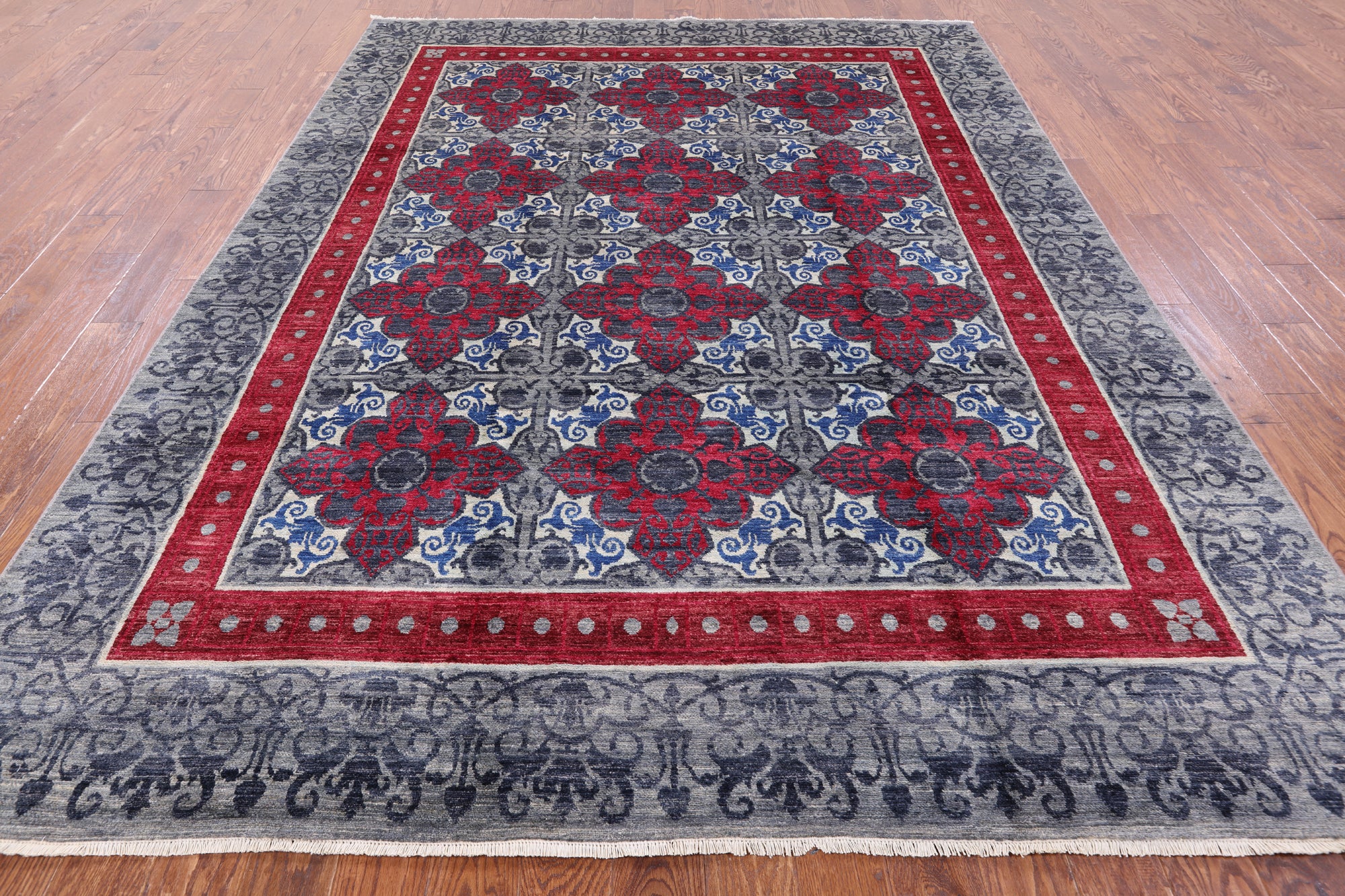 Grey William Morris Hand Knotted Wool Rug - 7' 10" X 10' 3" - Golden Nile