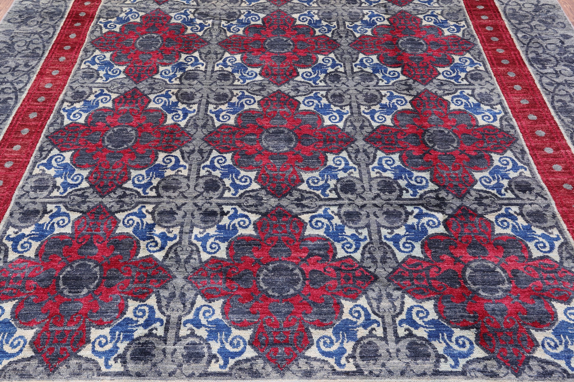 Grey William Morris Hand Knotted Wool Rug - 7' 10" X 10' 3" - Golden Nile