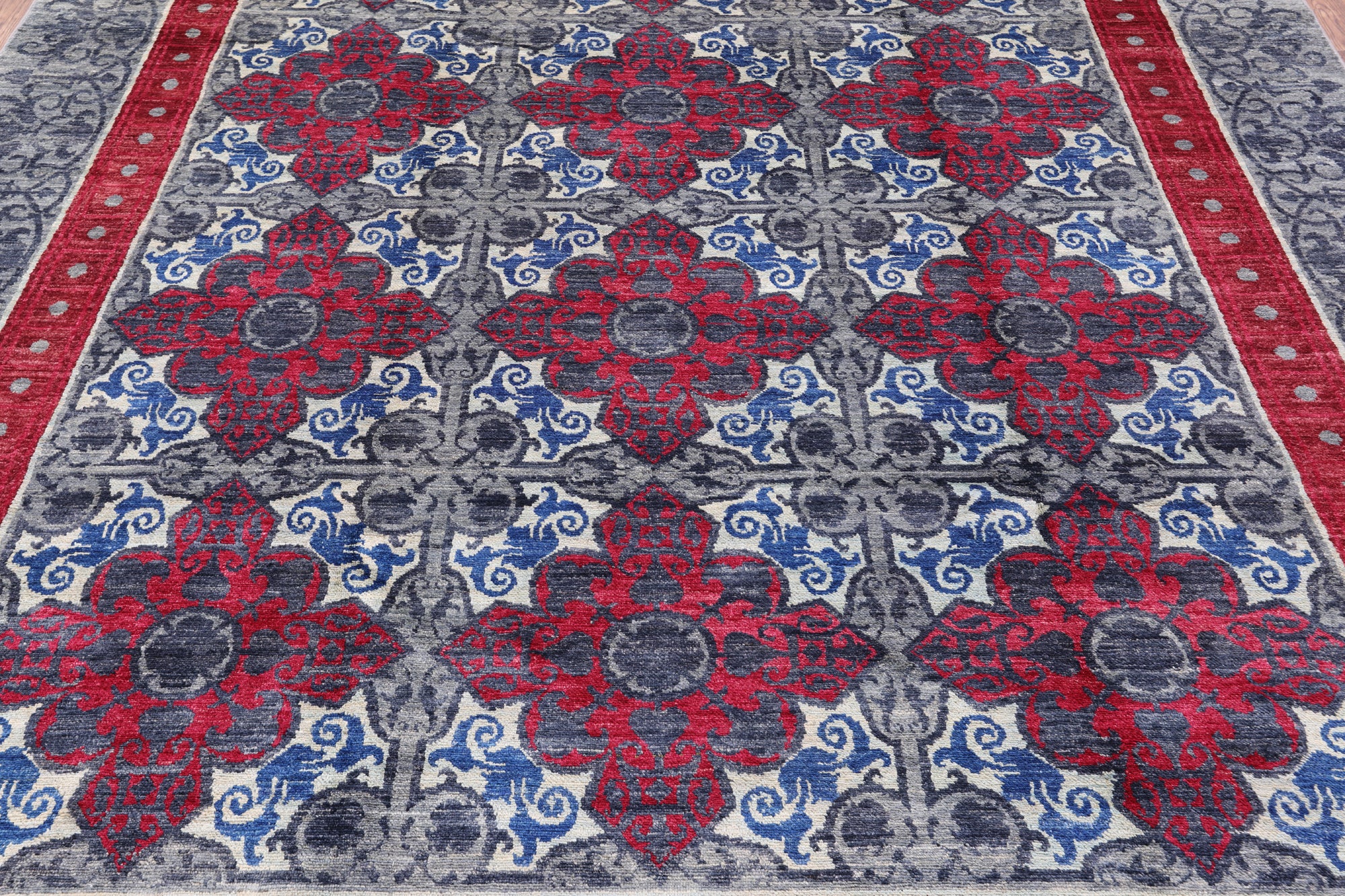 Grey William Morris Hand Knotted Wool Rug - 7' 10" X 10' 3" - Golden Nile