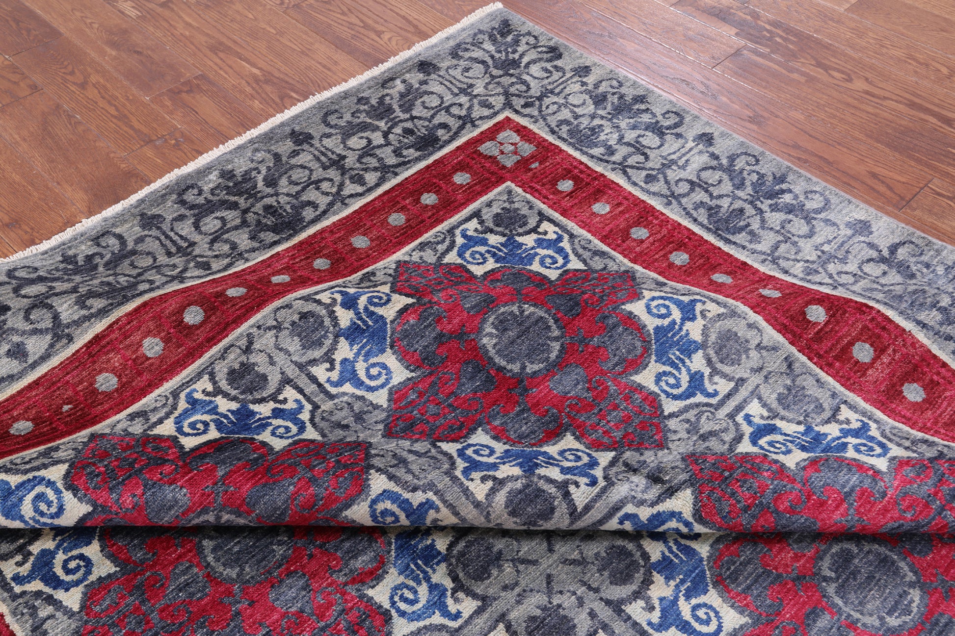 Grey William Morris Hand Knotted Wool Rug - 7' 10" X 10' 3" - Golden Nile