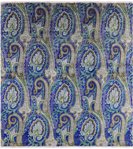 Square William Morris Hand Knotted Wool Rug - 7' 9 X 8' 1