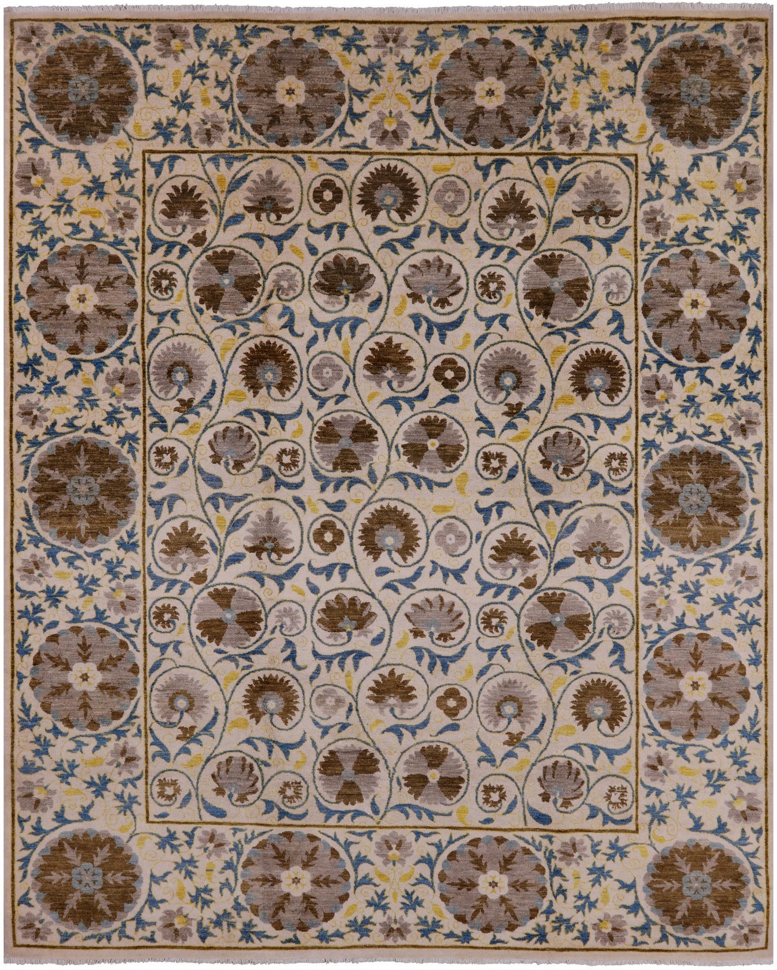 Ivory William Morris Handmade Wool Rug - 8' 1" X 10' 1" - Golden Nile