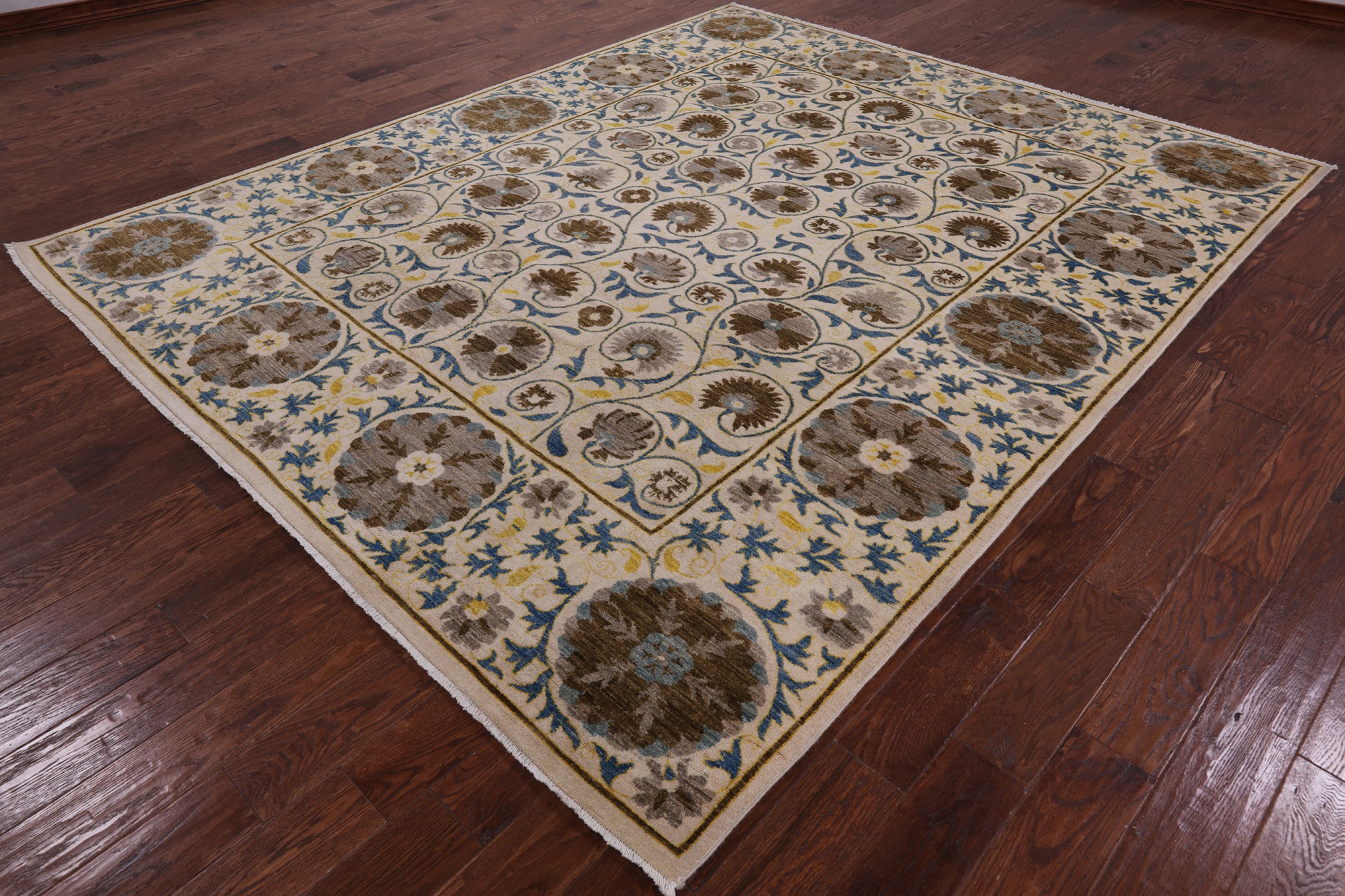 Ivory William Morris Handmade Wool Rug - 8' 1" X 10' 1" - Golden Nile