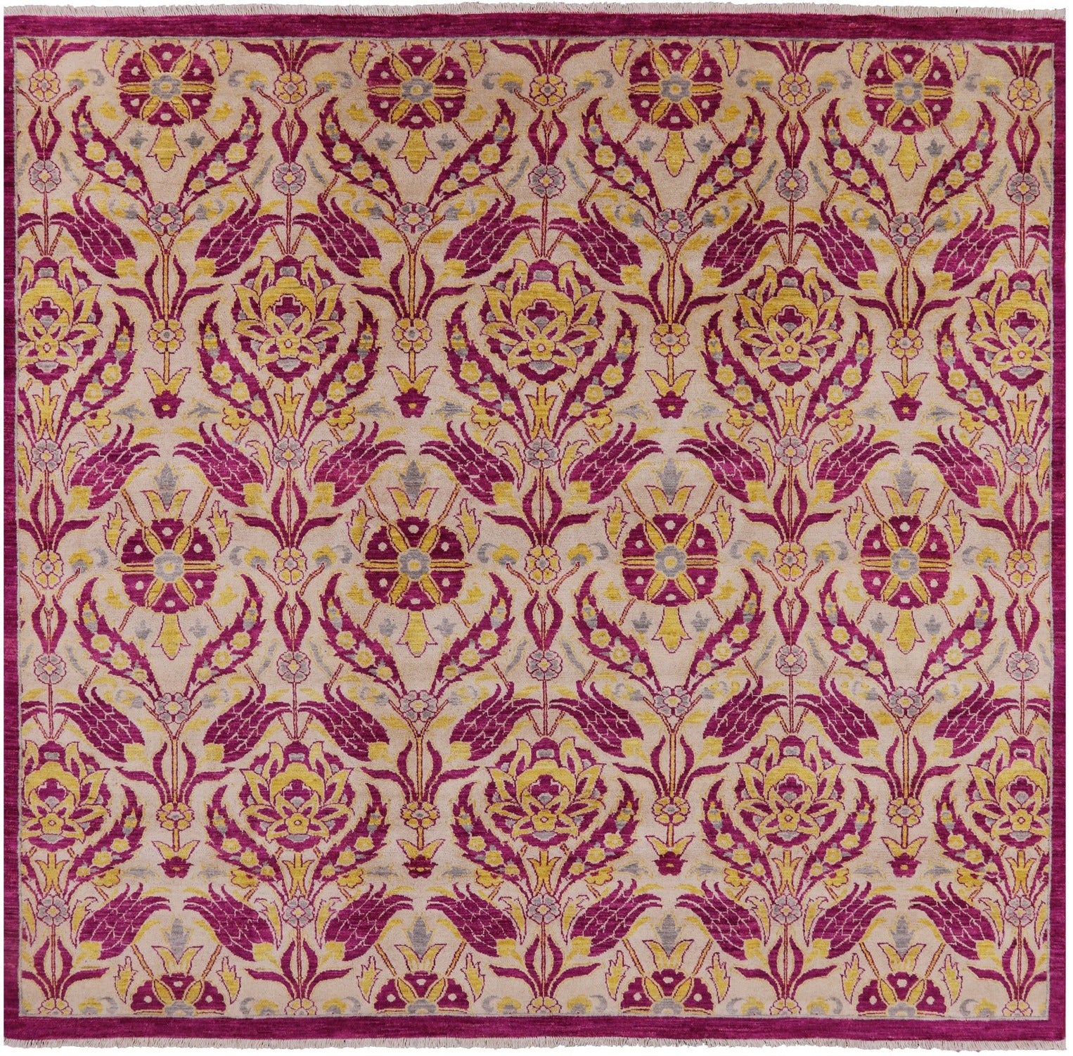 Square William Morris Hand Knotted Wool Rug - 7' 10" X 8' 3" - Golden Nile