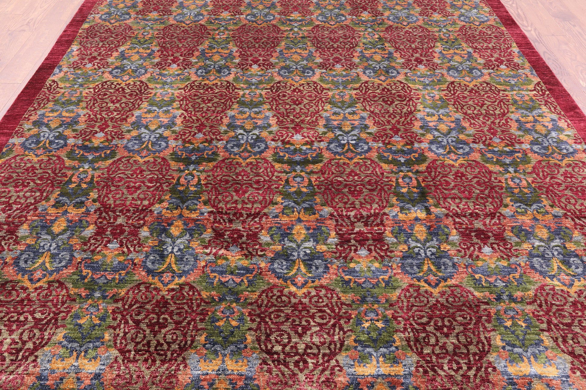 Red William Morris Handmade Wool Rug - 7' 10" X 10' 1" - Golden Nile