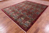 Red William Morris Handmade Wool Rug - 7' 10" X 10' 1" - Golden Nile