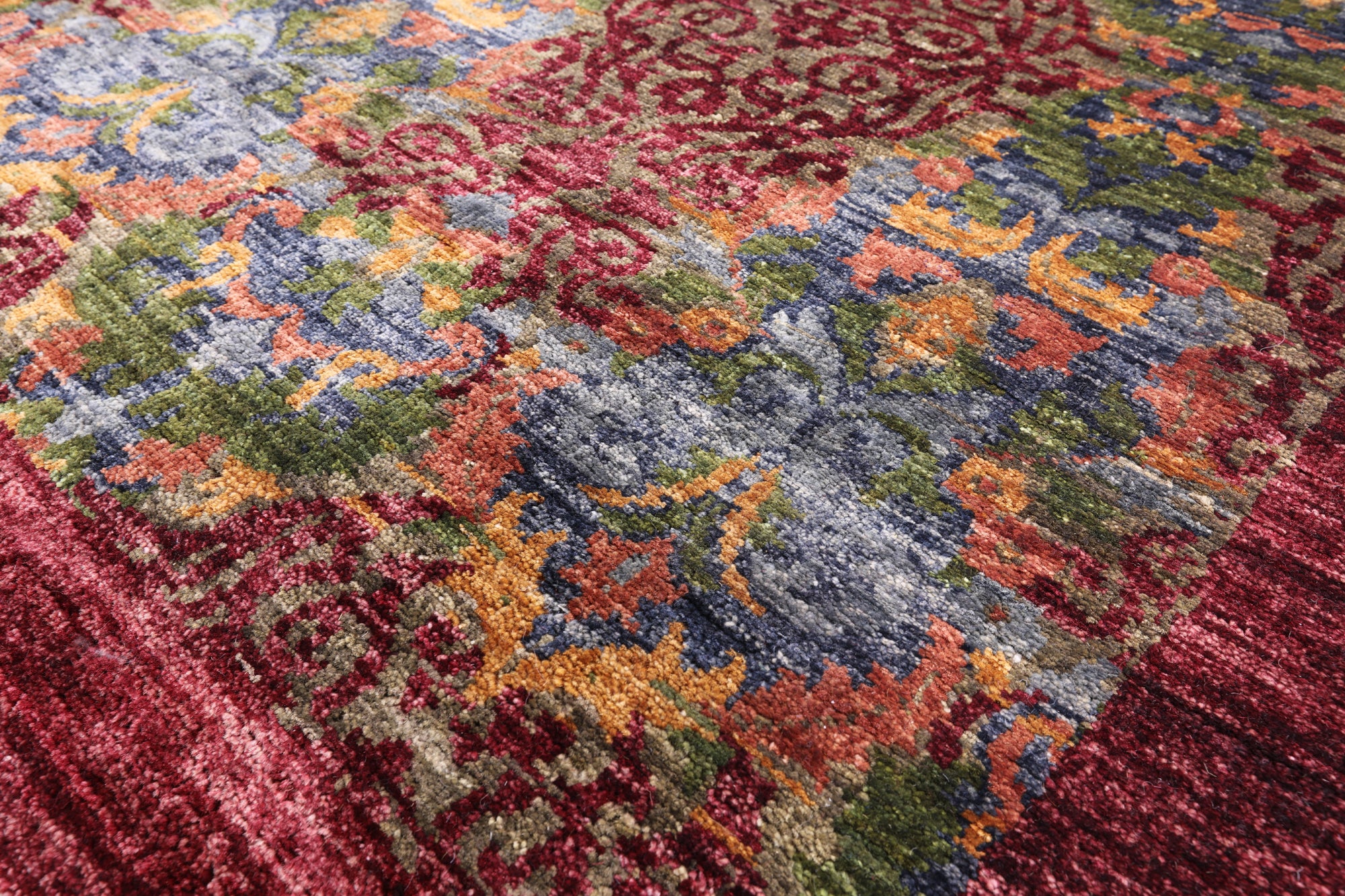 Red William Morris Handmade Wool Rug - 7' 10" X 10' 1" - Golden Nile