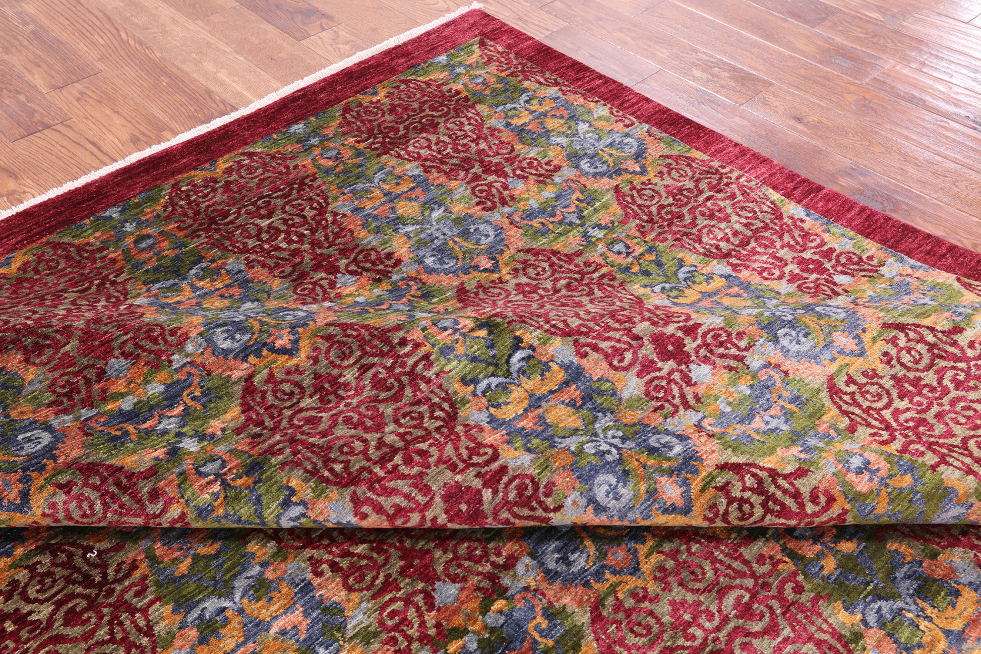 Red William Morris Handmade Wool Rug - 7' 10" X 10' 1" - Golden Nile
