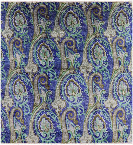 Square William Morris Hand Knotted Wool Rug - 7' 10 X 8' 4