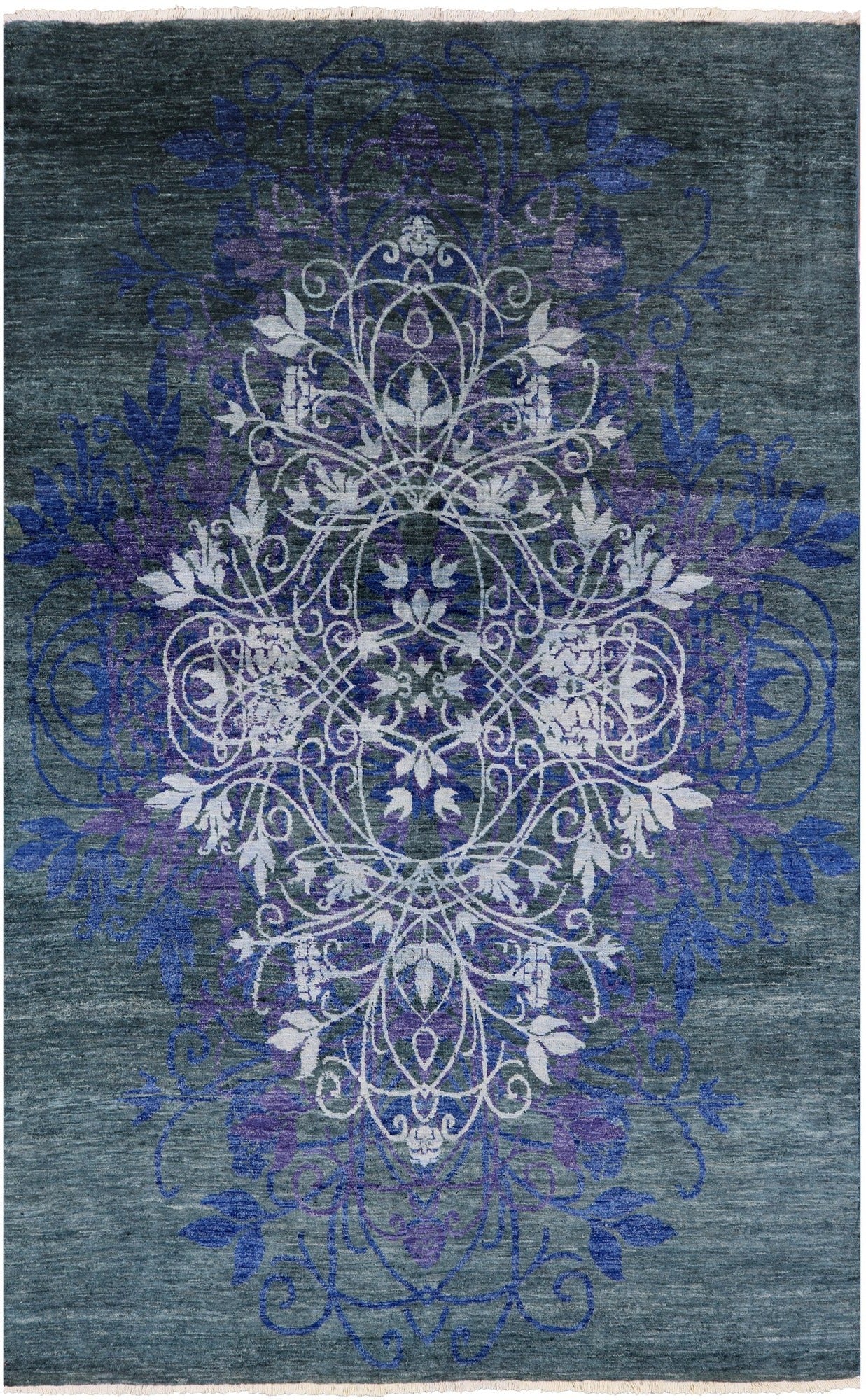 Green William Morris Hand Knotted Wool Rug - 6' 1" X 9' 7" - Golden Nile