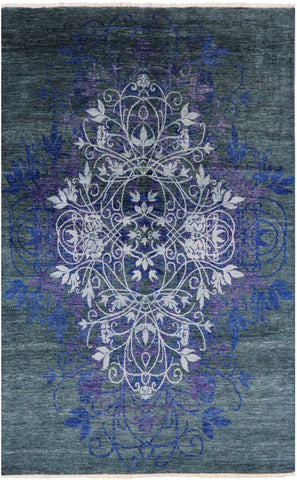 Green William Morris Hand Knotted Wool Rug - 6' 1