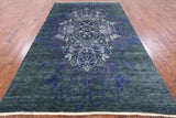 Green William Morris Hand Knotted Wool Rug - 6' 1" X 9' 7" - Golden Nile