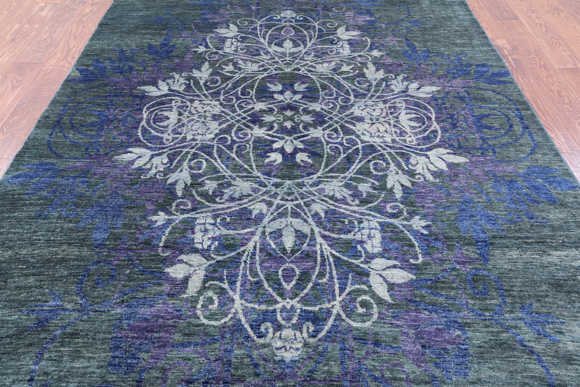 Green William Morris Hand Knotted Wool Rug - 6' 1" X 9' 7" - Golden Nile