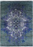 Green William Morris Handmade Wool Rug - 6' 2" X 8' 7" - Golden Nile