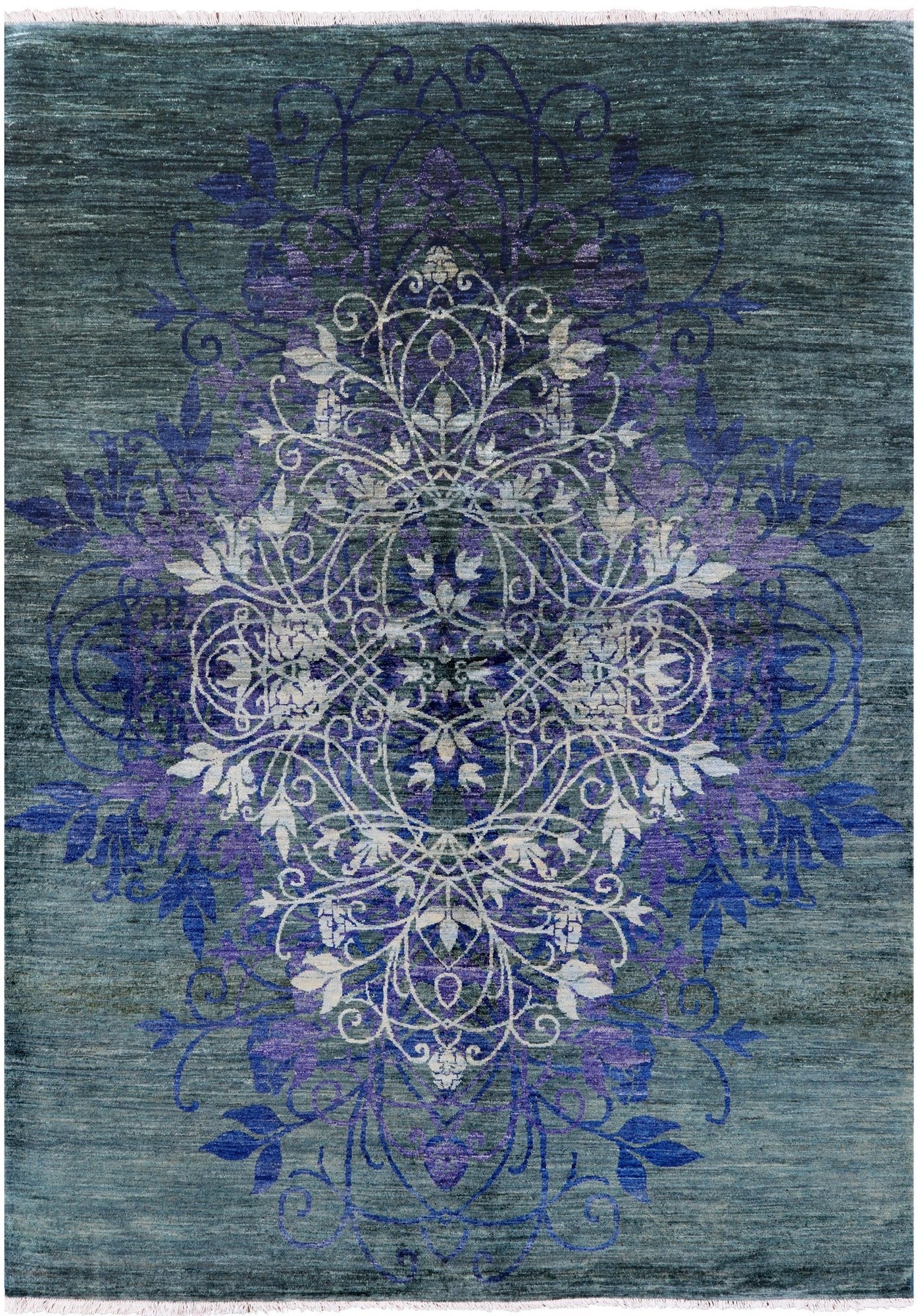 Green William Morris Handmade Wool Rug - 6' 2" X 8' 7" - Golden Nile
