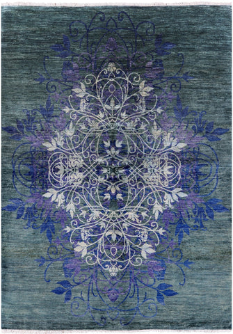 Green William Morris Handmade Wool Rug - 6' 2