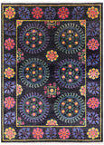 Black William Morris Hand Knotted Wool Rug - 6' 2" X 7' 10" - Golden Nile