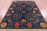 Black William Morris Hand Knotted Wool Rug - 6' 2" X 7' 10" - Golden Nile