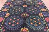 Black William Morris Hand Knotted Wool Rug - 6' 2" X 7' 10" - Golden Nile
