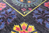 Black William Morris Hand Knotted Wool Rug - 6' 2" X 7' 10" - Golden Nile