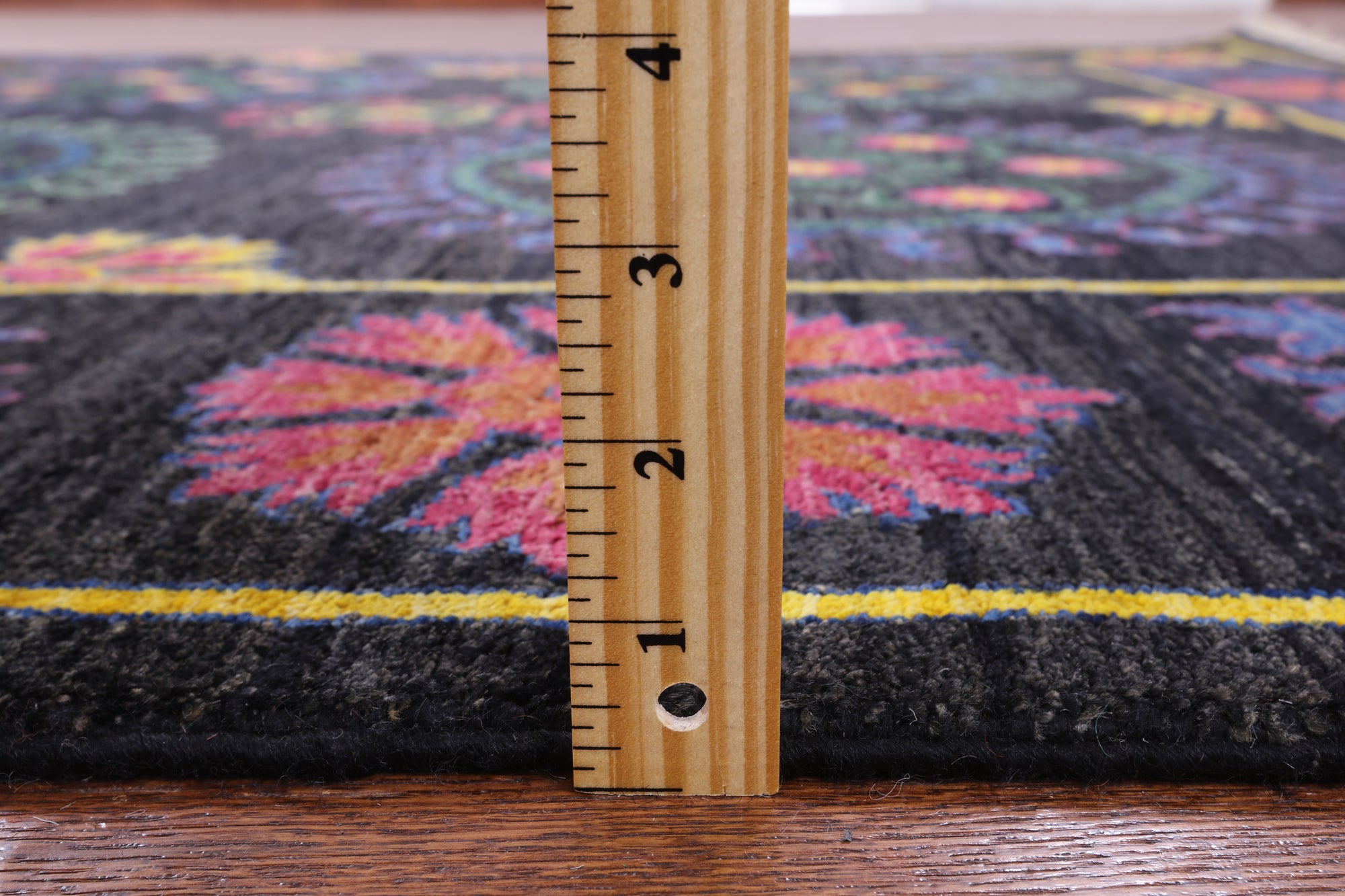 Black William Morris Hand Knotted Wool Rug - 6' 2" X 7' 10" - Golden Nile