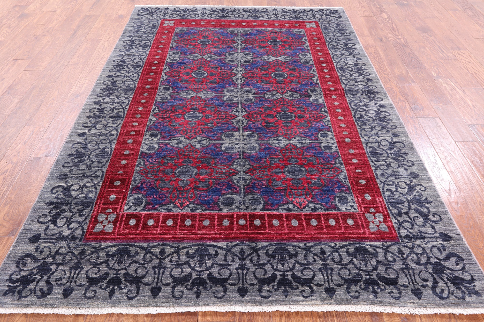 Grey William Morris Handmade Wool Rug - 5' 11" X 8' 9" - Golden Nile