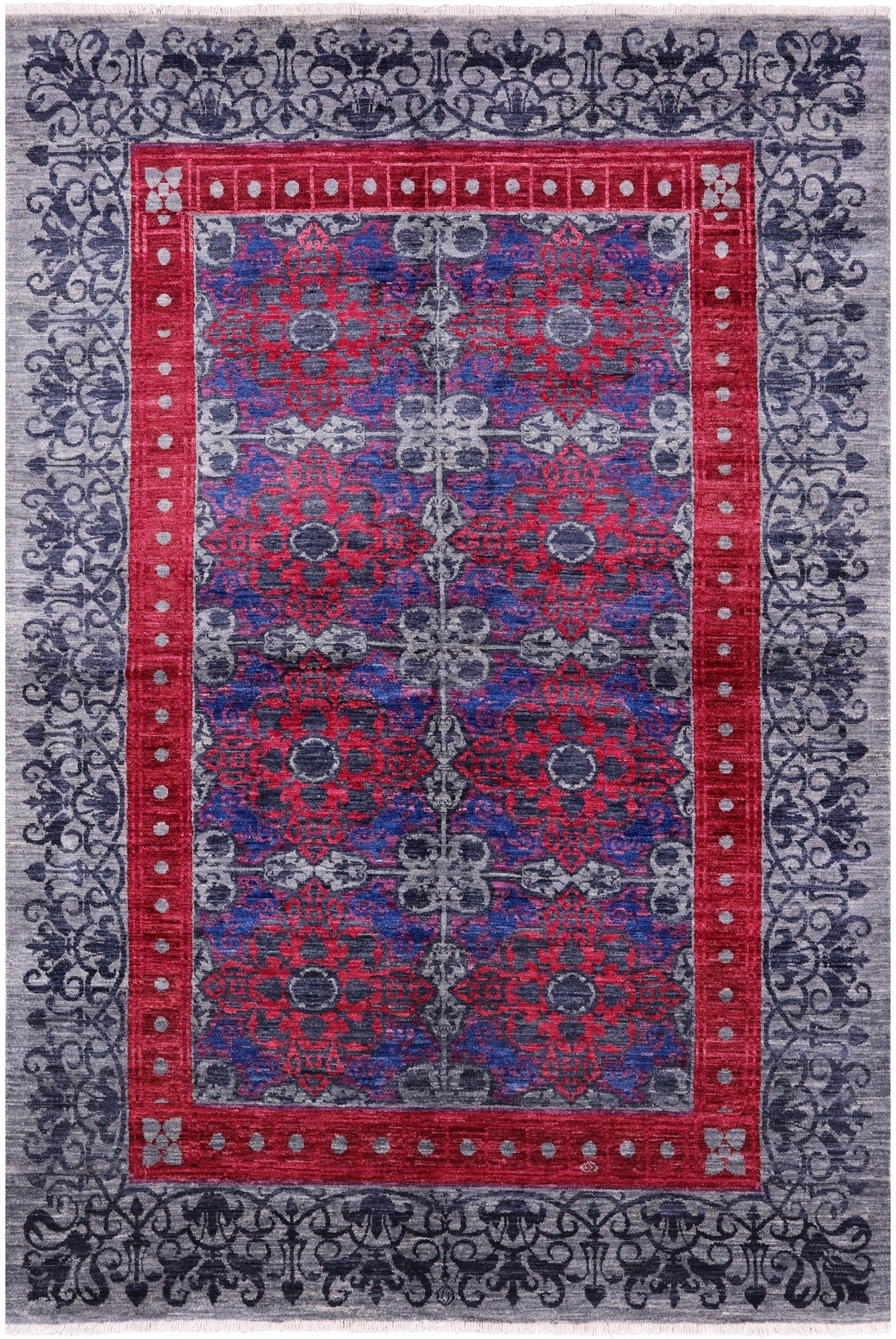 Grey William Morris Handmade Wool Rug - 5' 11" X 8' 9" - Golden Nile