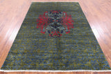 Green William Morris Hand Knotted Wool Rug - 5' 10" X 8' 3" - Golden Nile